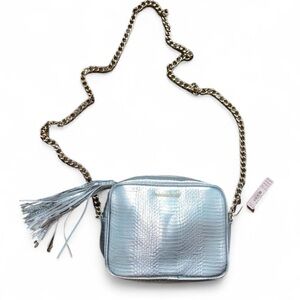 Victoria’s Secret Faux Snake Skin Metallic Silver Purse With Gold Chain NWT